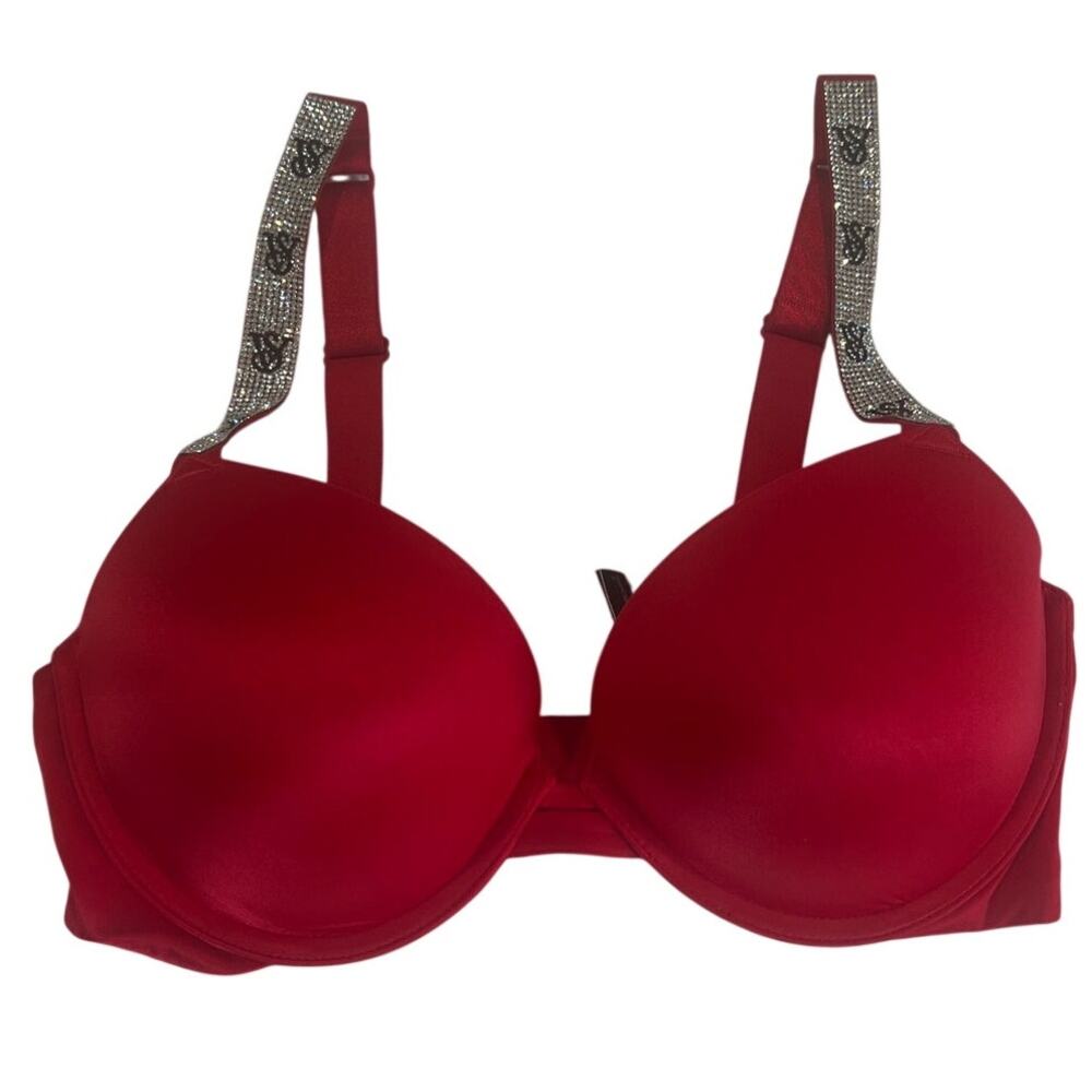 Victoria's Secret Red Very Sexy Bombshell Add 2 Cups Pushup Bra 34D Rhinestones